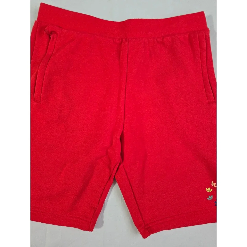Adidas Originals Boys Red Trefoil Circle Logo Sweat Shorts Size L 13-14Y